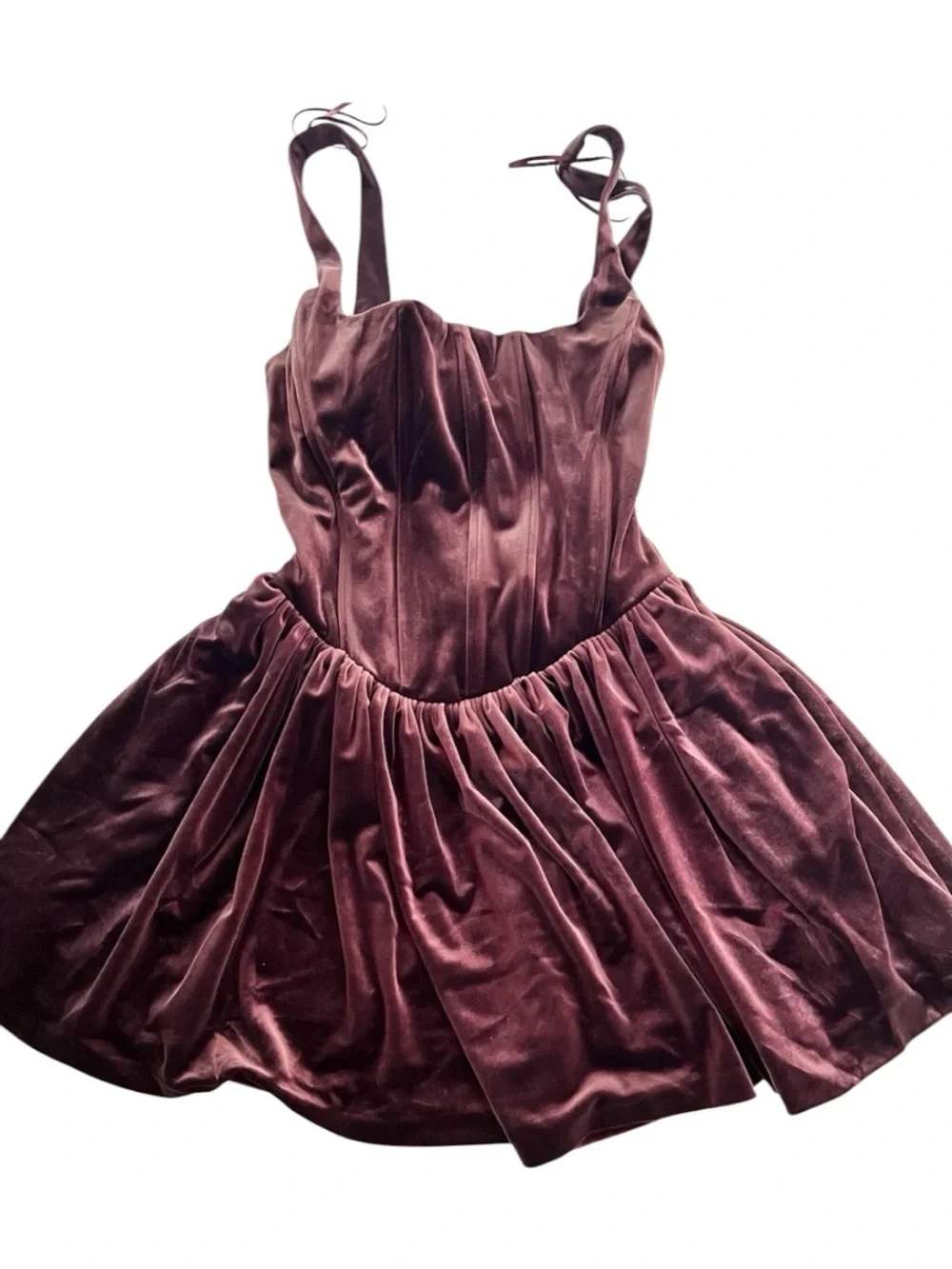 ZARA Velvet Corset Mini Dress Maroon Burgundy Bubble Hem Size S